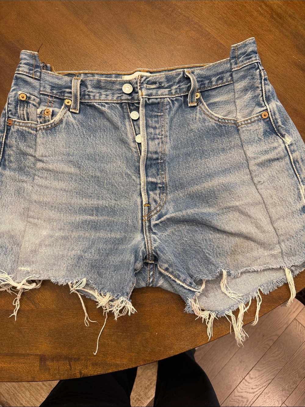 Restructured Light Blue Denim Cutoff Shorts - Casual High-Waist Style